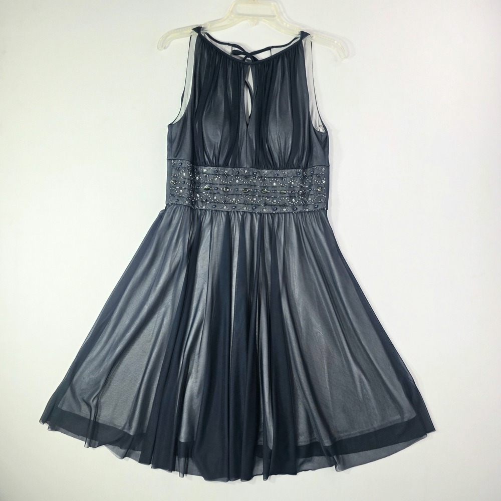 NWT La Nouvelle Renaissance Navy Blue Beaded Mesh Cocktail Dress Size 6
